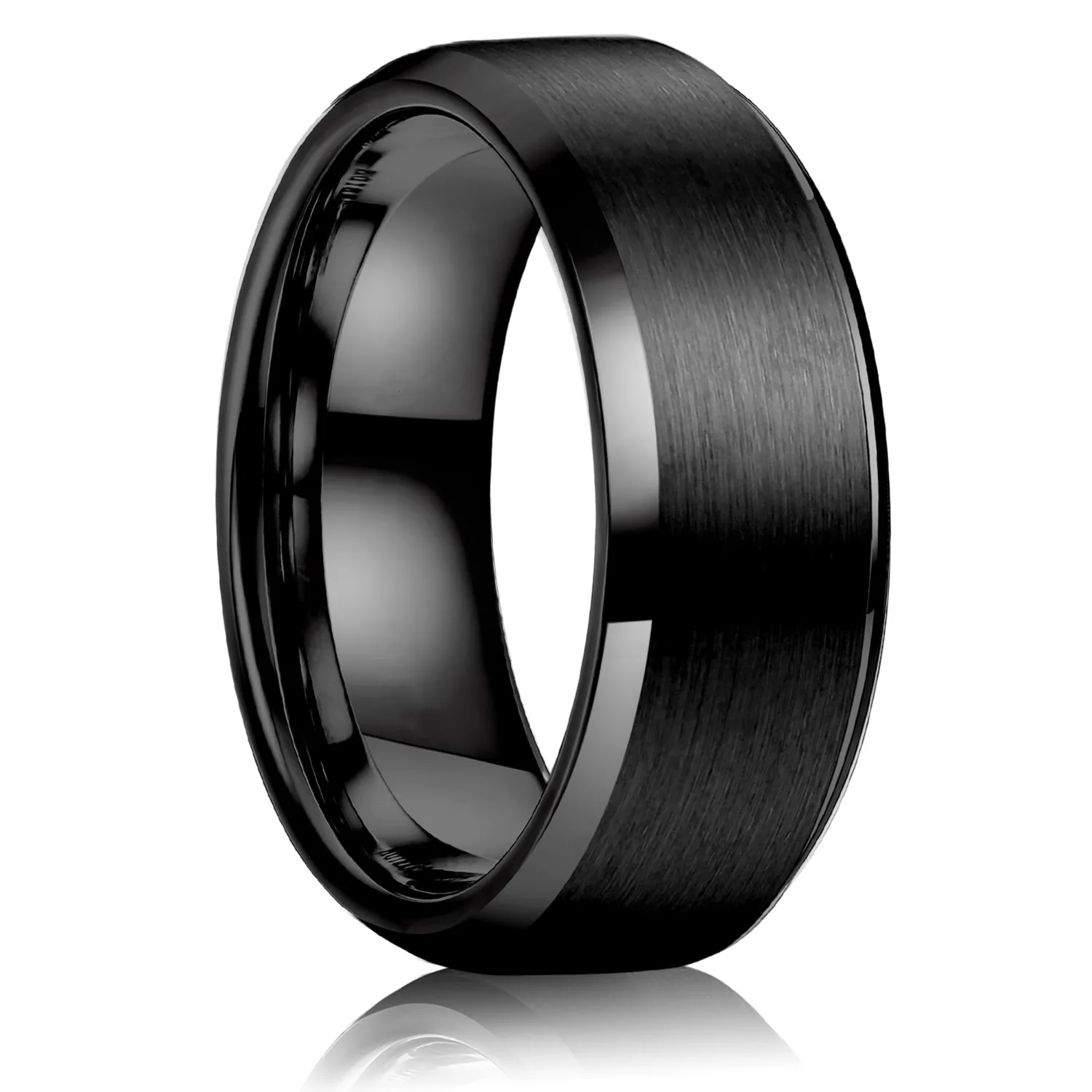 Bobisty Edelstahlringe für Herren und Damen, 8 mm, Eheringe, matte Oberfläche – abgeschrägte, polierte Kante, Herrenringgröße 6–14