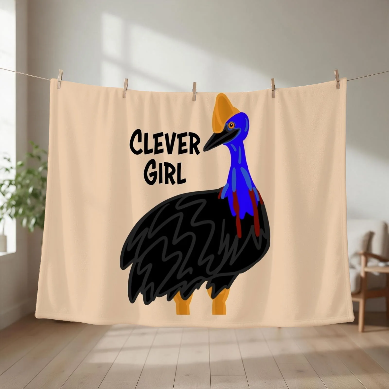 Clever Girl. Cassowary - Cartoon Throw Blanket couch cozy soft plush fuzzy picnic outdoor blanket