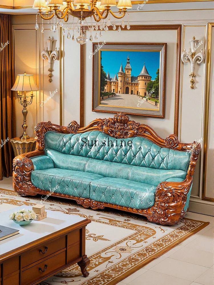 European large apartment living room villa large flat ebony leather sofa combination  FT