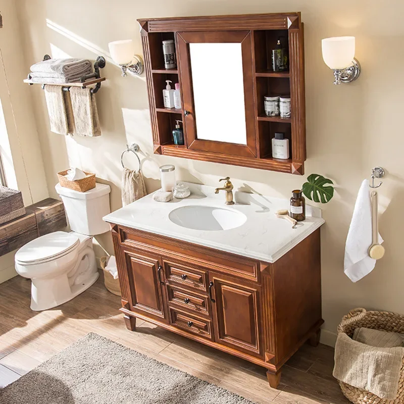 Bathroom mirror cabinet, American oak bathroom cabinet, combination floor-to-ceiling washbasin, sink, sink, solid wood sink, toi