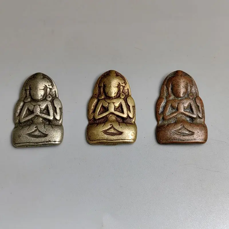 Vintage pure copper - small Buddha , Tibetan ethnic style four-armed Guanyin amulet, pendant for necklaces, b