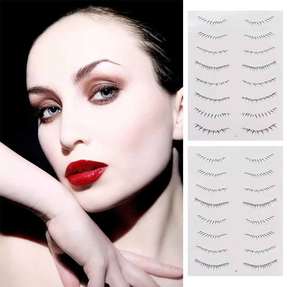 Natural Multi-Style Lower Eyelash Tattoo Stickers, 3D Simulation Falso Eyelashes, impermeável Under Eye Fake Eyelash, mulheres