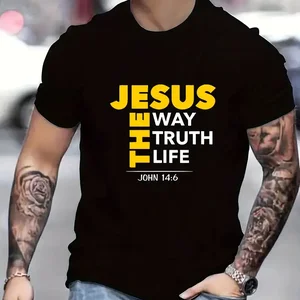 Jesus Print t -Shirt, Männer t -Shirts, kurz -schwacher Casual T -Shirt für lässige Sommer für Komfort für alle Stationen und einfache Vorsicht 8 Religionsabdruckverkäufe - №2