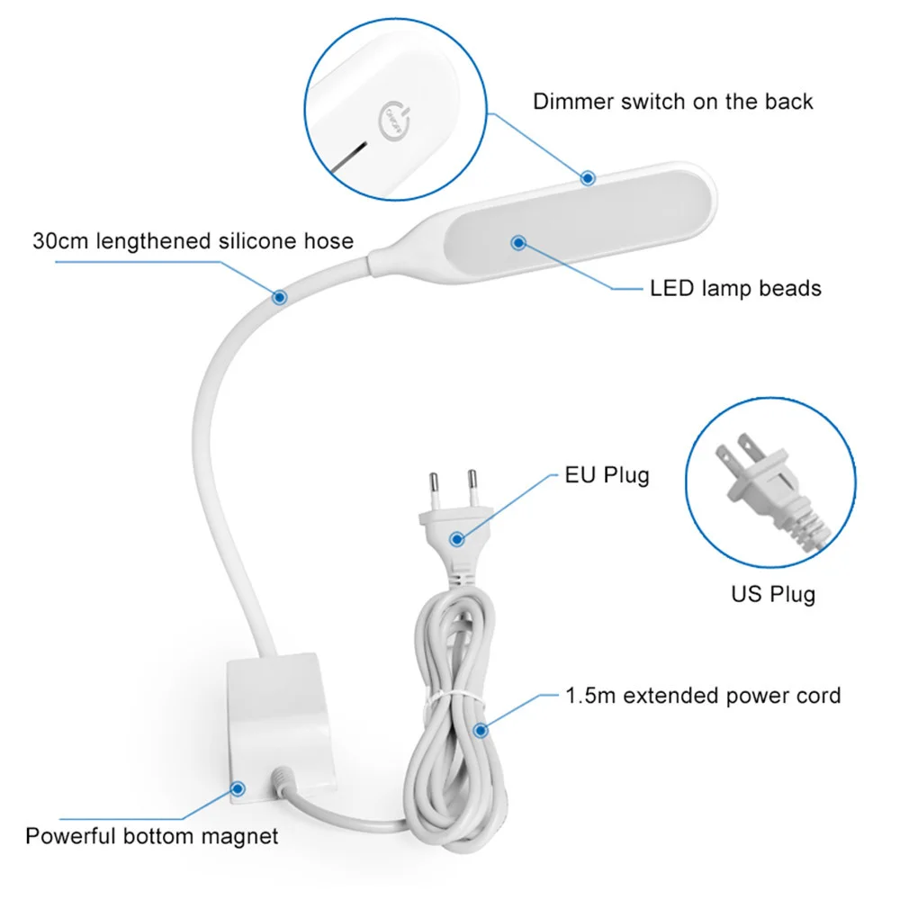 10W Led Sewing Machine Light 30CM Flexible Hose AC100-240V Energy Saving Strong Magnetic Work Lamp for Drill Press, Desk,Craft