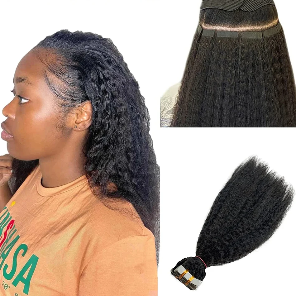 

Накладные прямые волосы Kinky Straight на лентах, 50 г/упаковка, 20 шт., 100% натуральные человеческие волосы Реми, натуральный черный цвет, бесшовные, на клеевой основе