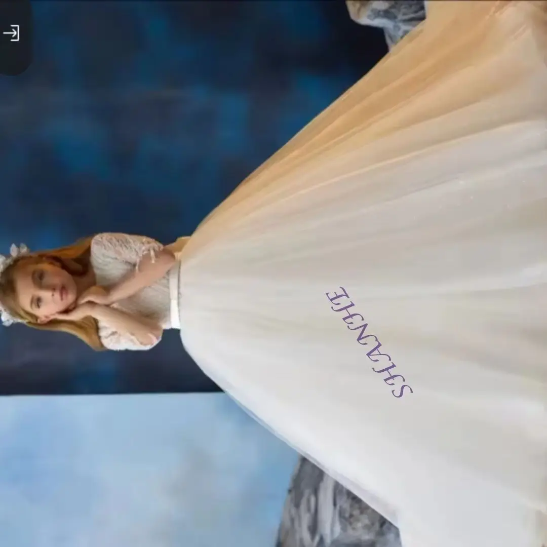 فساتين فتاة الزهور العاجية المخصصة لحفلات الزفاف بفيونكة مطرزة مخصصة بأكمام طويلة فساتين التواصل الأول للأطفال