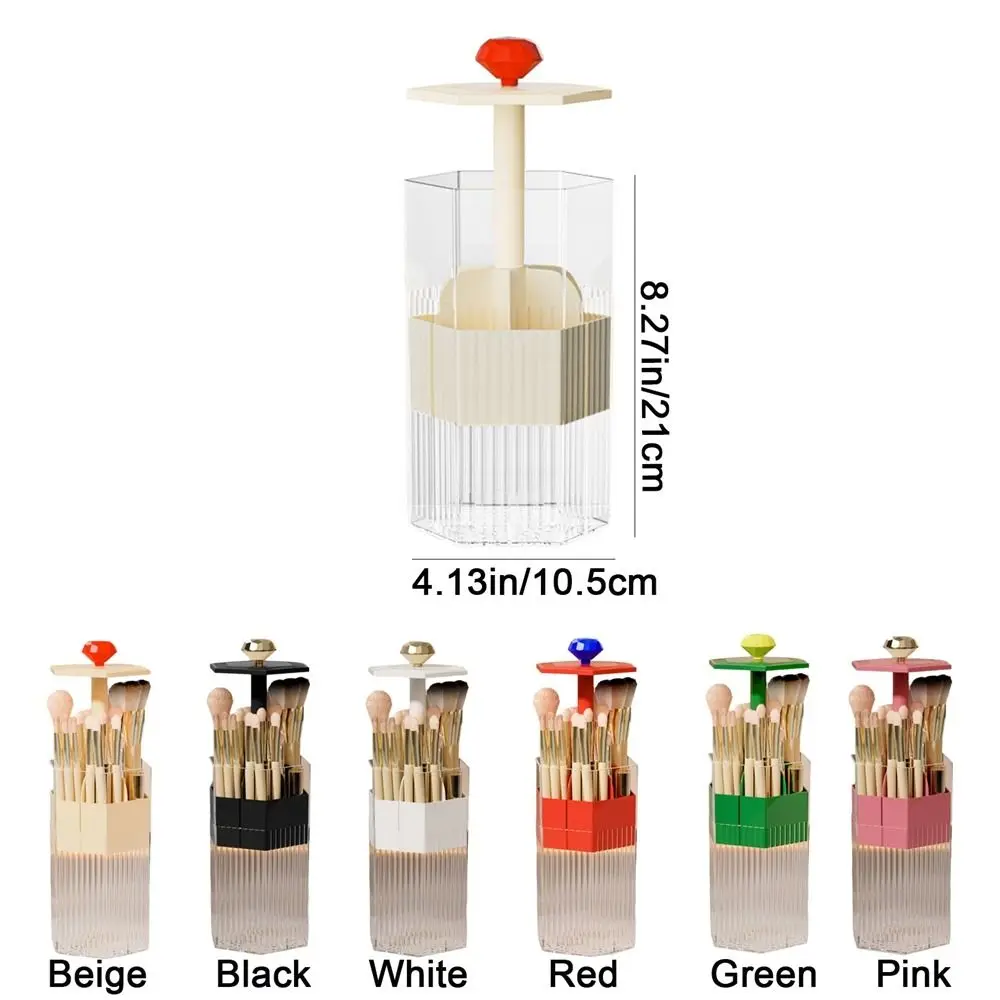 حامل فرشاة مكياج بلاستيكي أوتوماتيكيًا، نوع الضغط، منظم فرش المكياج ذو سعة كبيرة، موفر للمساحة مع غطاء #6