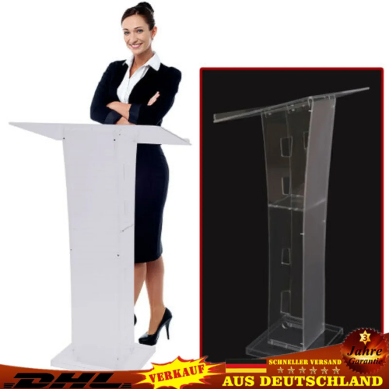 Acrylic Podium Arena 60 X 40 X 110 Cm Transparent Moving Track for School Church News, Universities, Press Conferences
