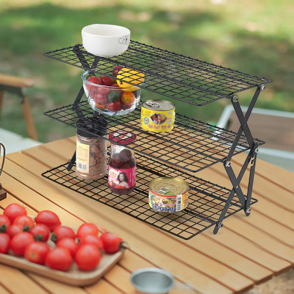 Picnic BBQ Table Shelf Tool-free Portable Folding Shelf Easy Storage Camp Storage Rack Desktop Shelf Camping Home Accessories