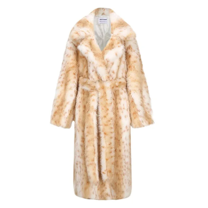 New Autumn and Winter Women Leopard Print Eco-Friendly Lengthen Fur Coat with Imitating Mink Fur Coat