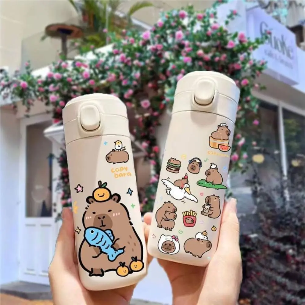 Stainless Steel Capybara Insulated Water Bottle 420ML Leakproof Children's Sport Watter Bottle Large Capacity Cartoon