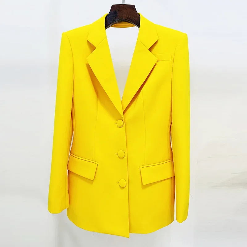 Yellow Ladies Suit Jacket Birthday Party Personality Backless Diamond Rhinestones Beaded with Diamonds in The Long Section.