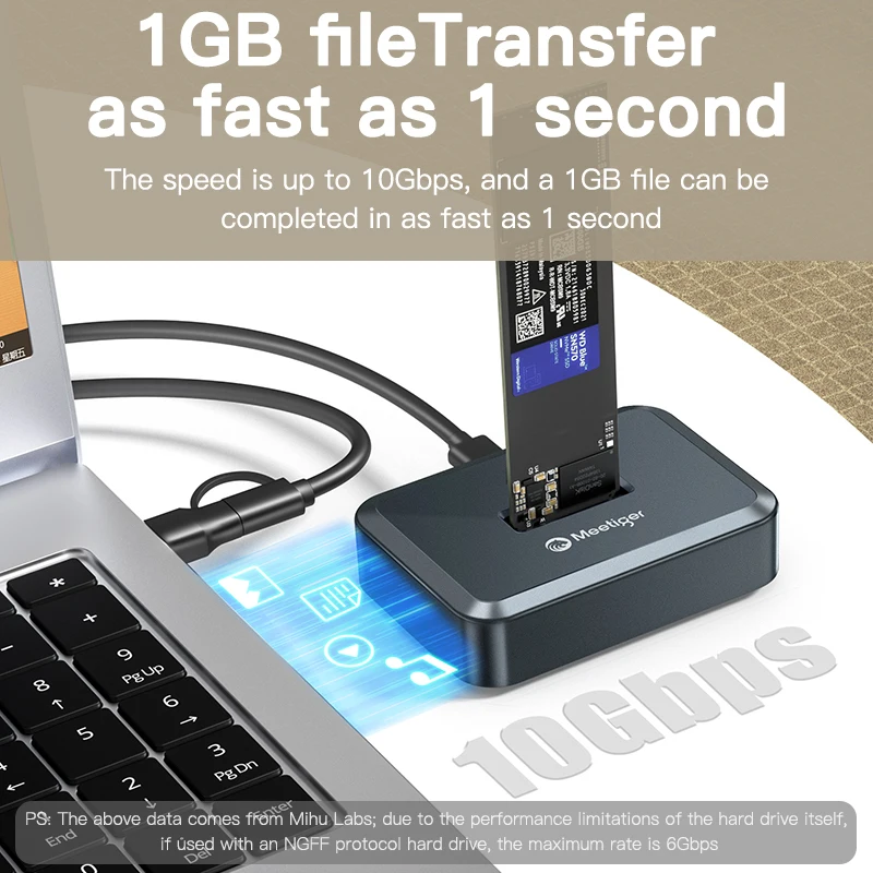 Meetiger M.2 SSD Enclosure M2 NVMe SATA SSD Adapter 10Gbps USB3.2 Type-C M.2 External Hard Drive Copy Disk Case for PC Laptop