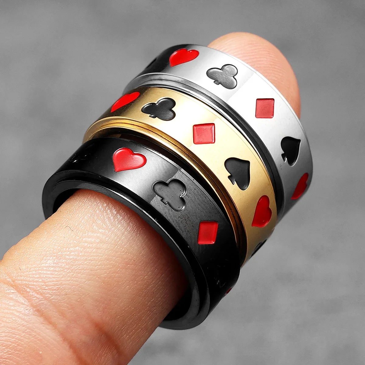 Lucky Poker Fidget Spinner Men Rings Stainless Steel Punk Luxury New In Women Jewelry Fashion Accessories Gift Wholesale