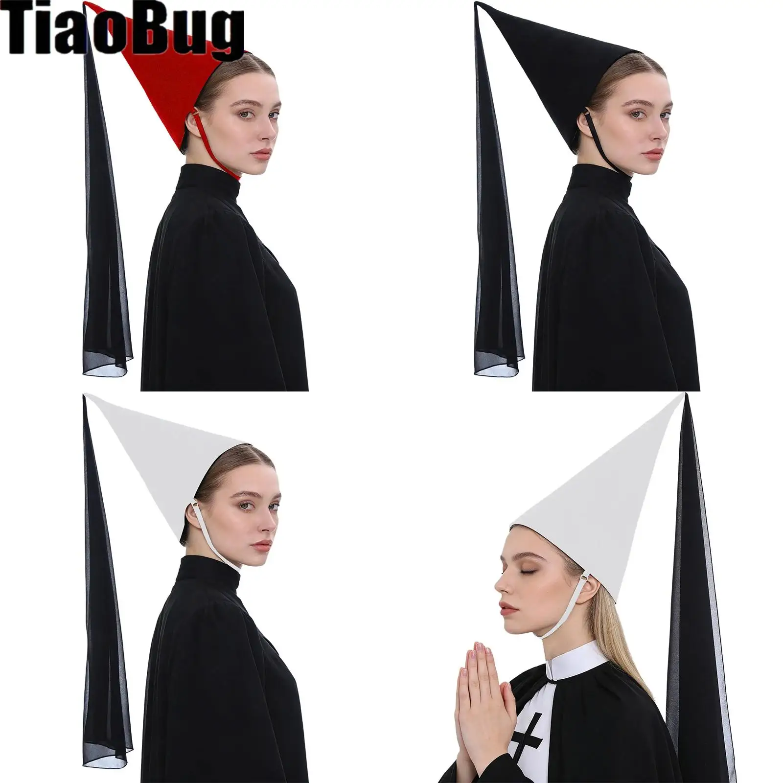 

Women Medieval Hennin Party Hat with Veil Cone Pointy Hat for Halloween Christmas Renaissance Costume Party