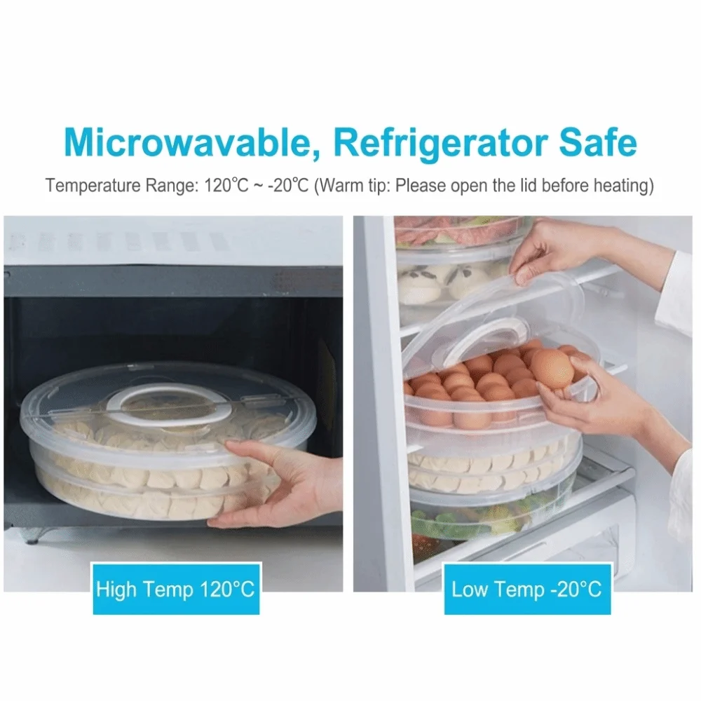 Clear Dumplings Organizer Reusable With Sealed Lid Round Dumpling Box Space Saving Multilayer Refrigerator Organizer Bin