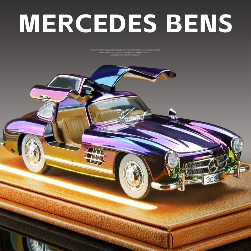 Vintage Car Model Diecast Alloy Toy Vehicle Children Boy 1/24 Scale Benz 300SL Birthday Gift Home Decor Metal Miniature Voiture