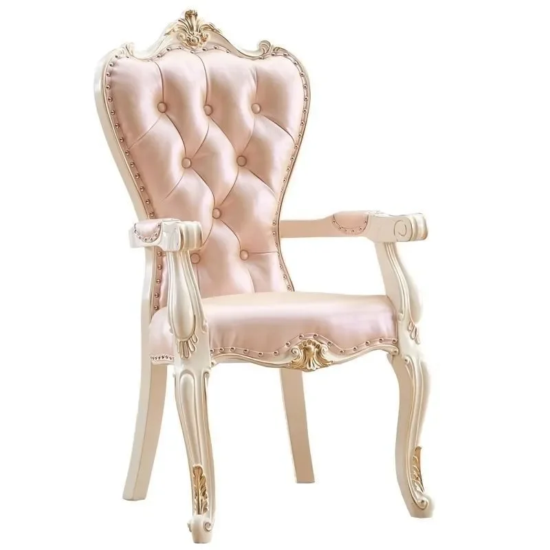 for European Pastoral Solid Wood Fabric Dining Chair Hotel Dressing Desk Manicure Backrest Stool Single Family Dining Room