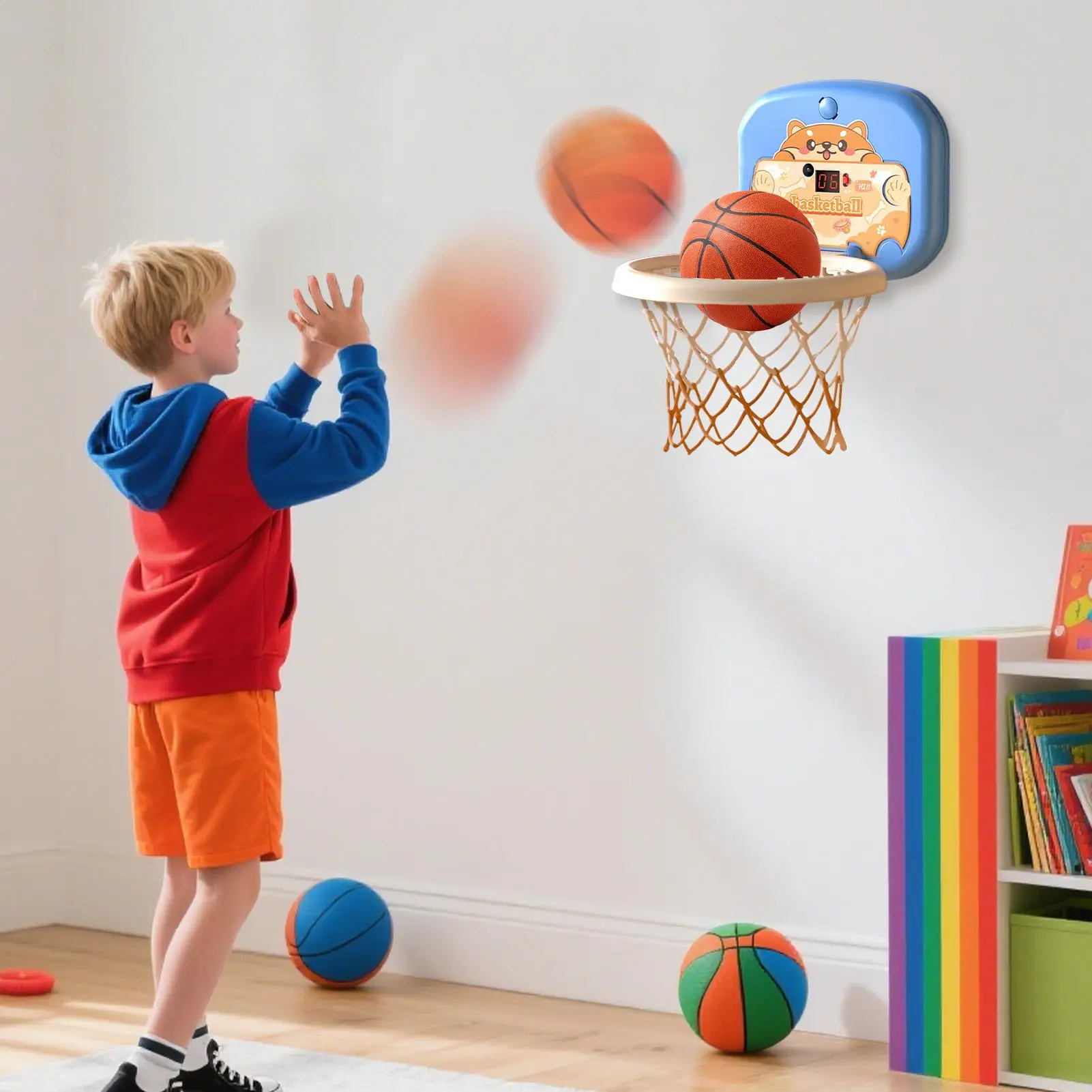 ห่วงบาสเกตบอลในร่มชุดห่วงบาสเกตบอลสําหรับเด็ก Interactive ติดผนัง Ball กีฬาของเล่นกระดานบอกคะแนนสําหรับ Home School