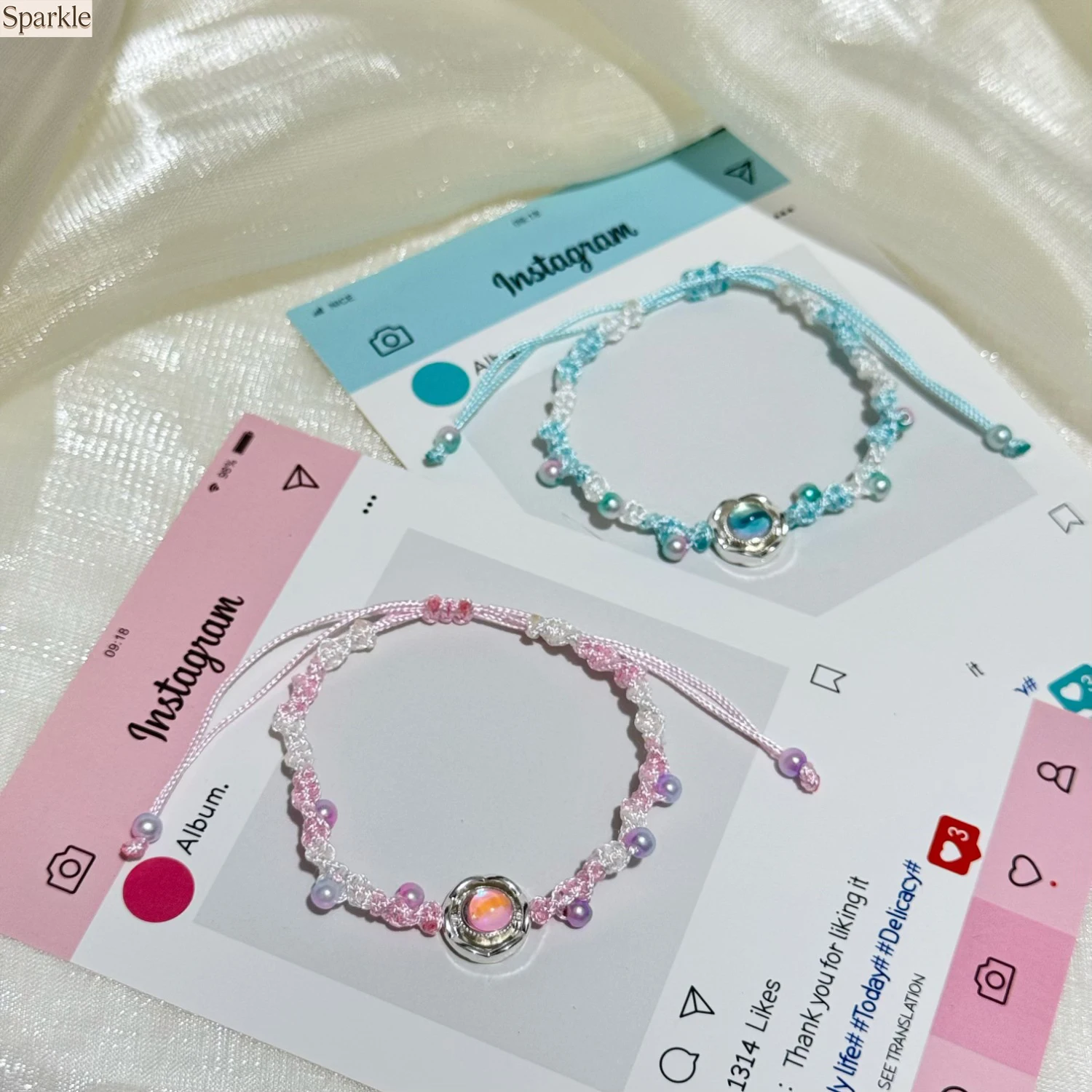 Moonlight Secret Pink Blue Macaron Bracelet, High-Value Sweet Niche Design, Couple BFF Gift for Girlfriend, Fashion Accessory