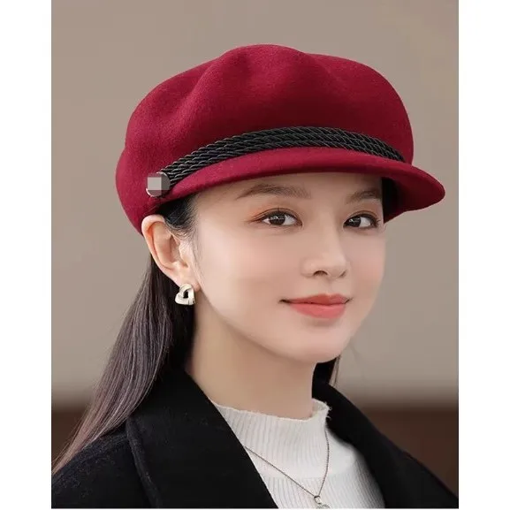 

Fashionable Adjustable Wool Beret Hat Women's Spring Autumn Winter Hat Trendy Duckbill Cap Octagonal Hat All-Match Cap