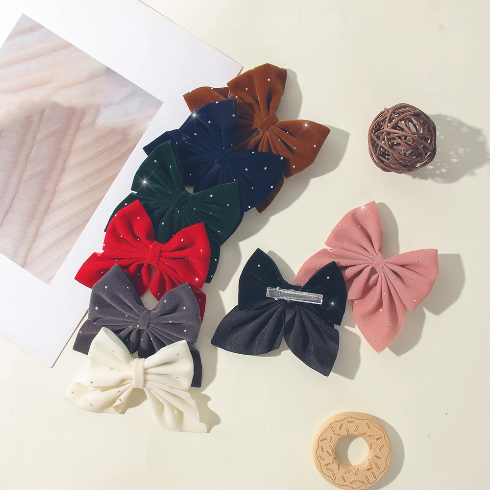

2Pcs/set Dotted with velvet and satin Bow Children's hair clip Fashion Barrettes Ponytail Holder Headwear Accessories