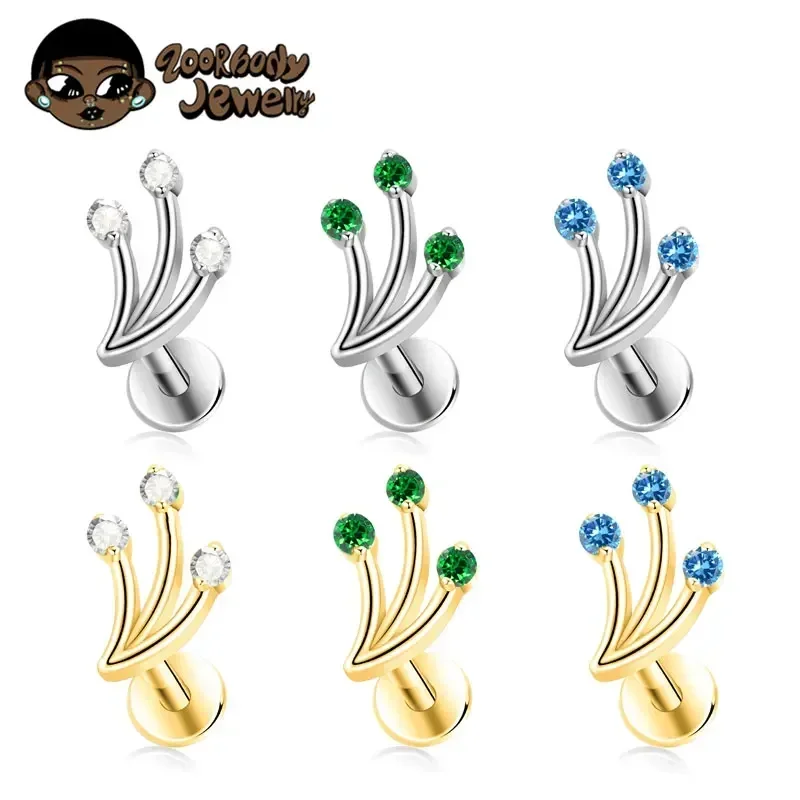 G23 Titanium Stem Flower Gem Labret Ear Helix Flat Piercing Conch Piercing Lip Studs Nose Zircon Tragus Body Jewelry 2026 New