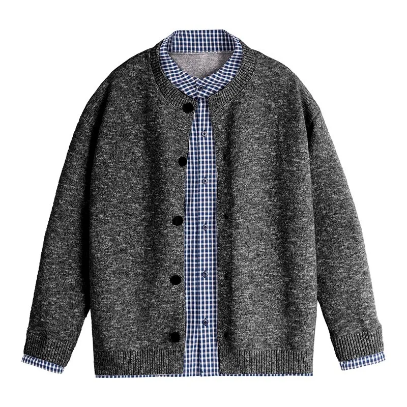 الربيع والخريف جديد الرجال سترة مشغولة من الصوف فضفاضة طويلة الأكمام قميص طوق سترة الرجال سترة