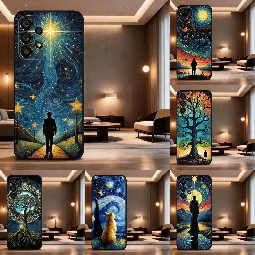 

Starry Sky Art Trees For Samsung Galaxy A73,31,8,9,52,J7,22,Note,72,41,71,53,32,Soft Black Silicone Cover Case