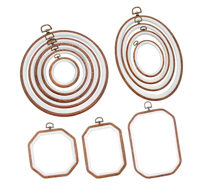 Sewing Tool Round Oval Wooden Color Embroidery Hoops Frame Set Plastic Embroidery Hoop Rings For DIY Cross Stitch Needle Craft