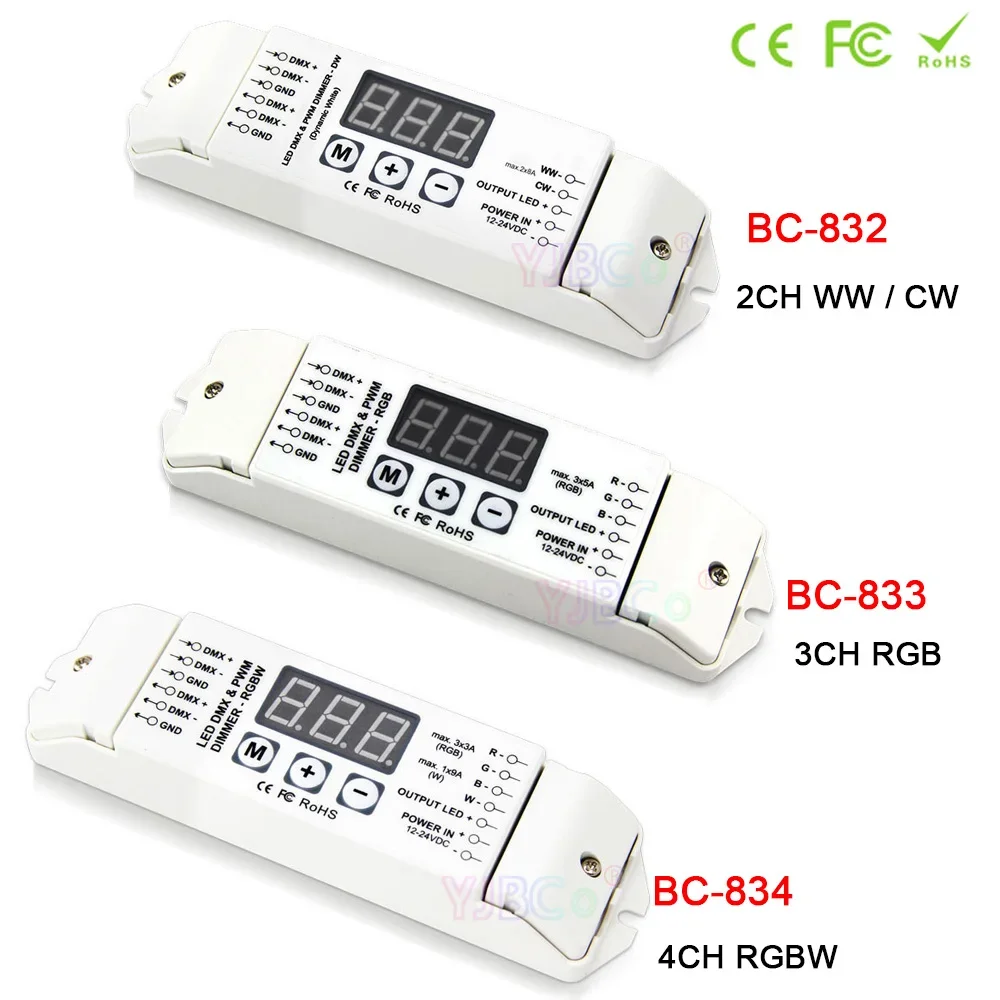 DC 12V 24V DMX512 WW/CW/RGB/RGBW LED Lights Tape Controller 2CH 3CH 4CH Constant Voltage PWM DMX Decoder LED Strip Dimmer