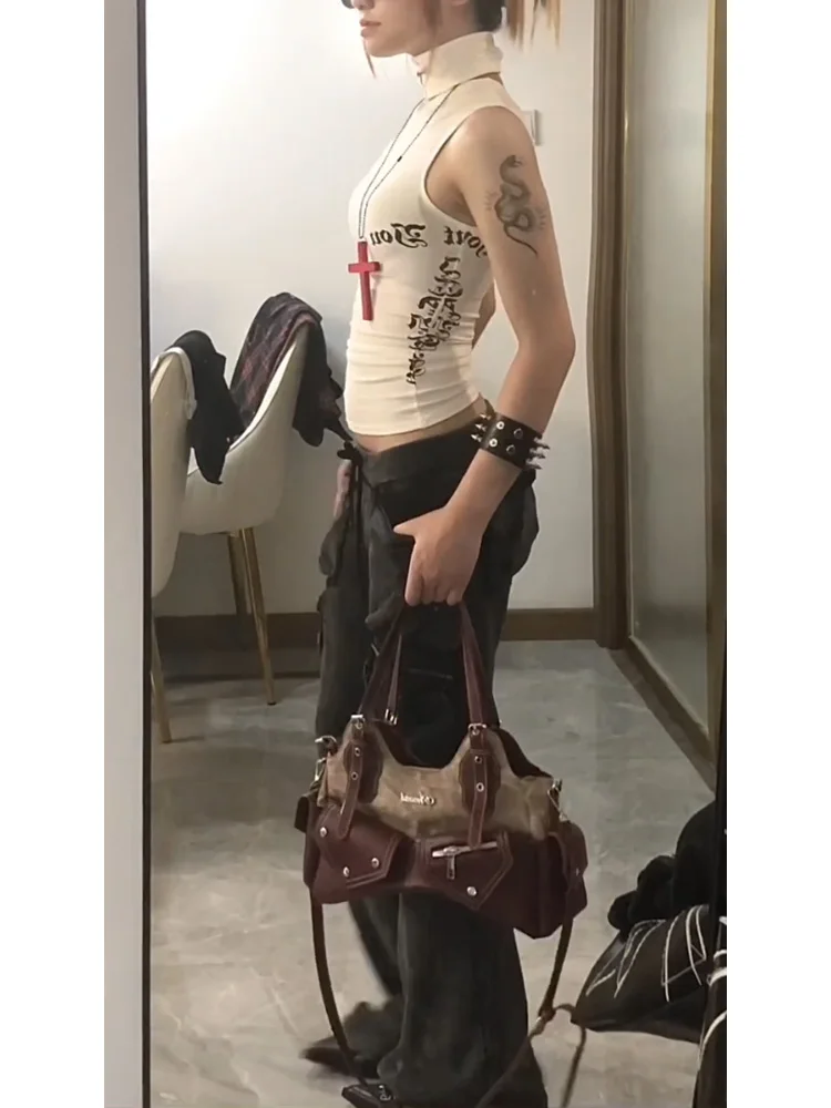 Street Sle American High Street Crossbody Vest Women Summer New Slim Fit Sexy oulder Bared Svel Strap Top