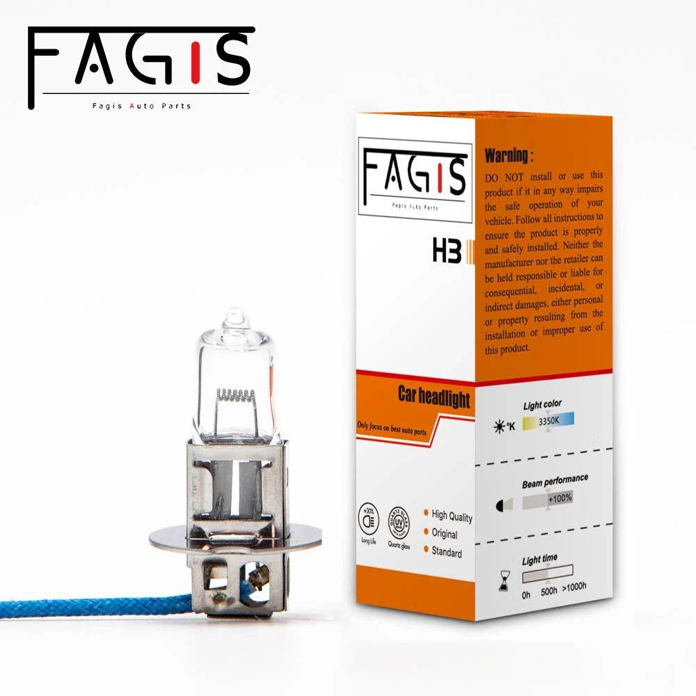 Fagis 2 PCS H3 24V 70W 3350K Warm White Truck Clear Car Headlight Fog Lamp Auto Light Halogen Bulb