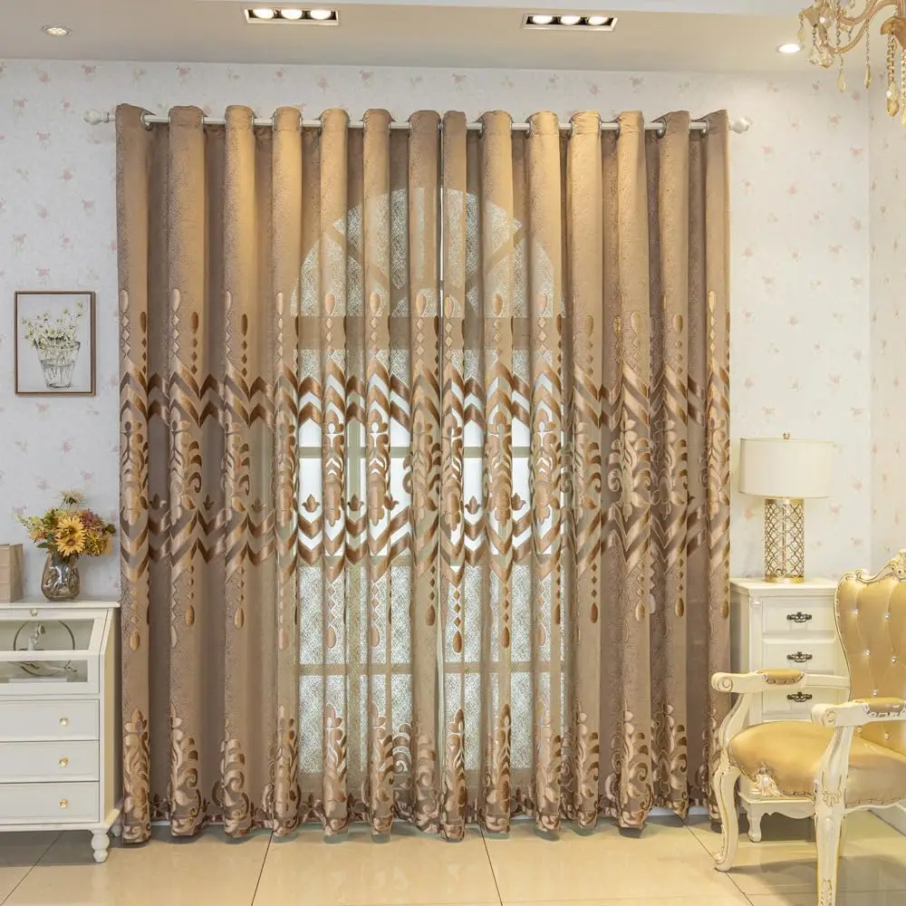 1 Panel 132cm Width European Sheer Curtain for Living Room Bedroom Embroidered Hollow Luxury Tulle Curtain