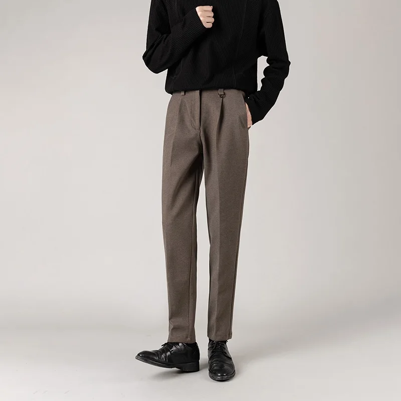 

Мужские зимние утепленные шерстяные брюки прямого кроя, повседневные, молодежные, однотонные, классические