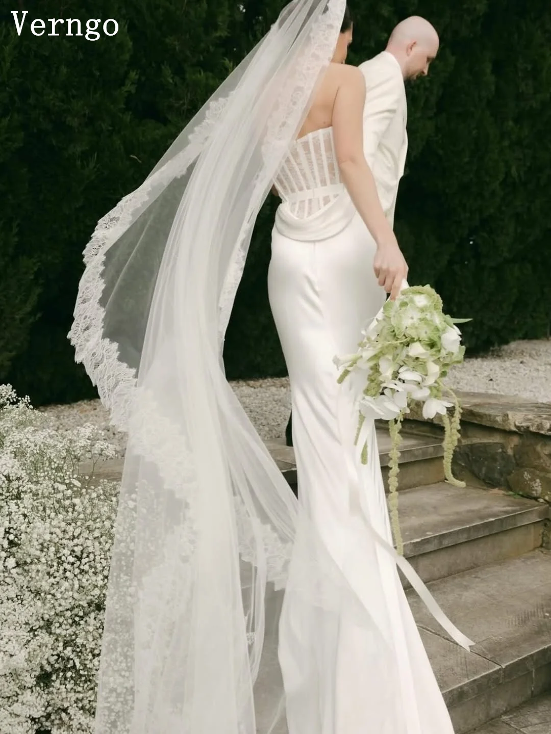 Verngo Prosta Satynowa Klasyczna Suknia Ślubna Dekolt w Serek Syrena Maxi Suknie Ślubne Damskie Suknie Ślubne do Sesji Zdjęciowych Suknia Ślubna vestido de noiva