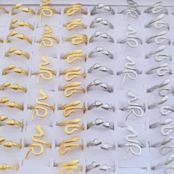 10pcs Wholesale Vintage Gothic Mixed Snake Stainless Steel Ring Punk Adjustable Jewelry for Men and Women Party Gifts