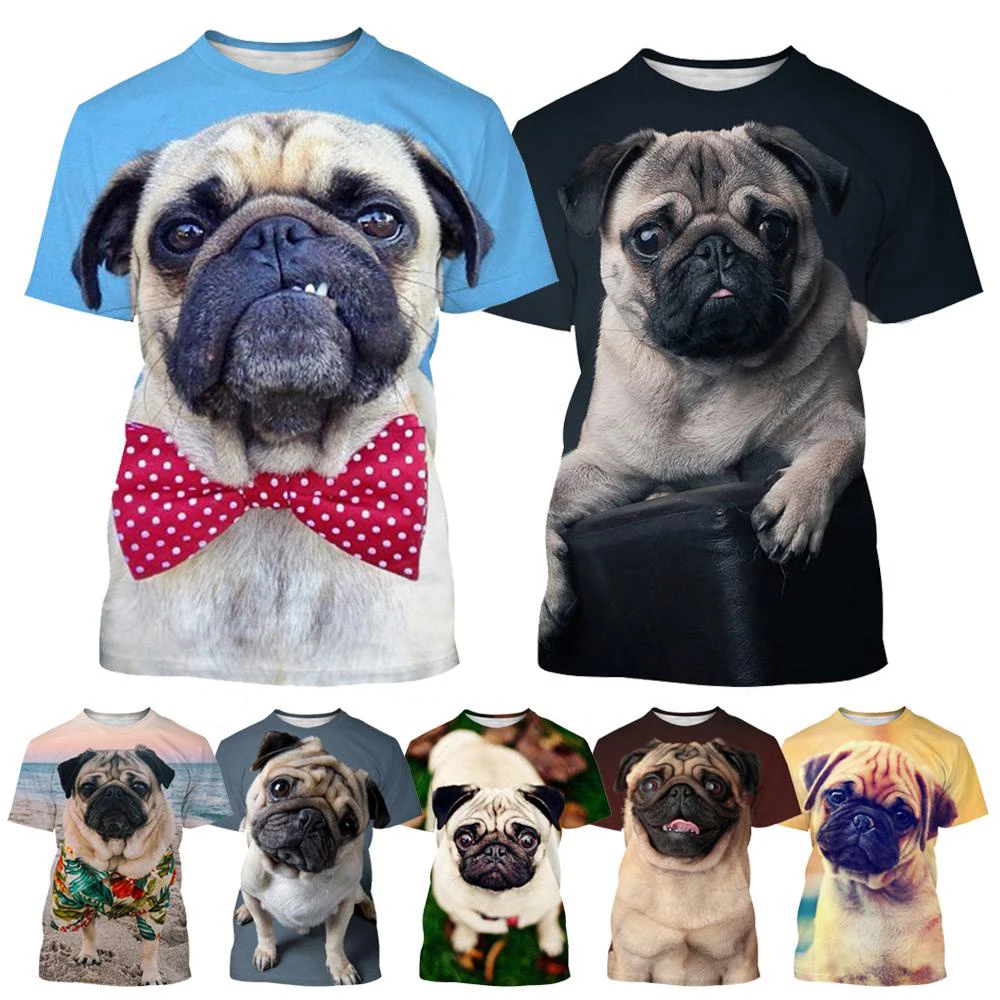 New Fashion Pug Dog 3D-Printed T-shirt Men\'s and Women\'s Summer Casual Short Sleeve Dog Shirt Top