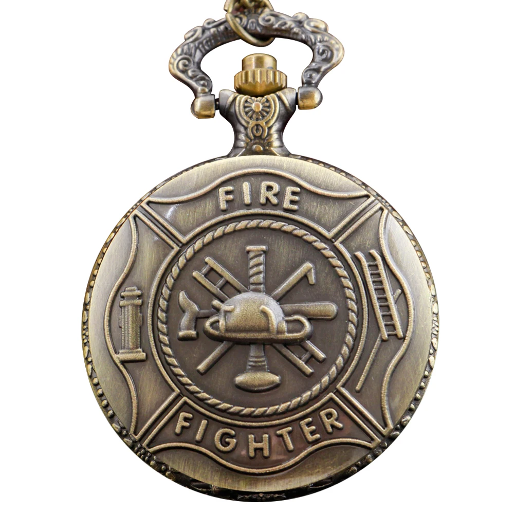 

Bronze Firefighter Firefighting Tools Mini Quartz Pocket Watch Vintage Fashion Necklace Pendant Clock Men's and Women's Gifts