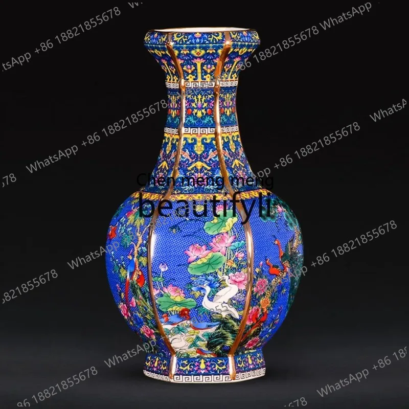 Jingdezhen ceramic vase Chinese TV cabinet Bogu frame flower arrangement decorative enamel ornament X
