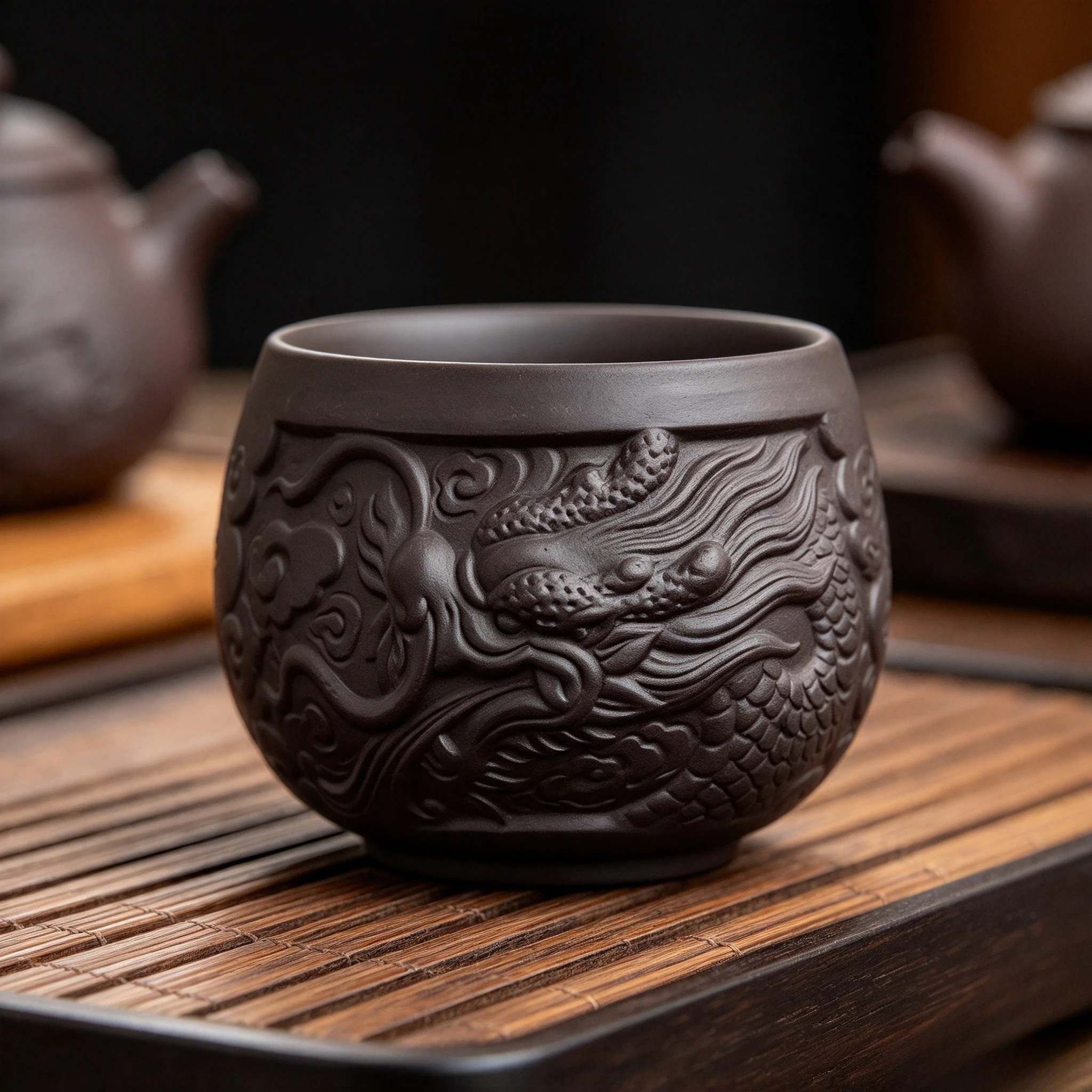 High End Purple Clay Dragon Master Tea Cup Ceramic Kung Fu Tasting Cup for Home and Office Brewing Single Ware