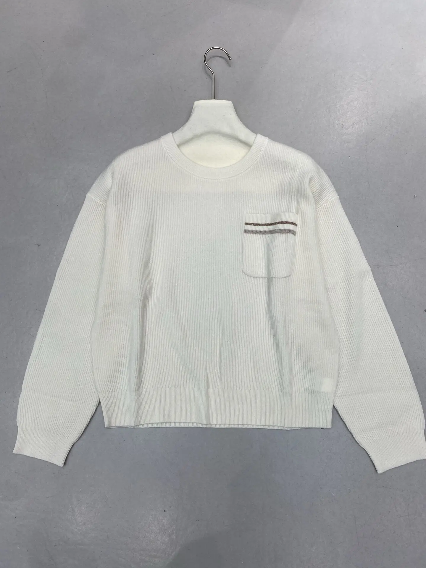 Women's 2026 Autumn Winter New Wool Pocket Chain Knitted Pullover Sweater Top