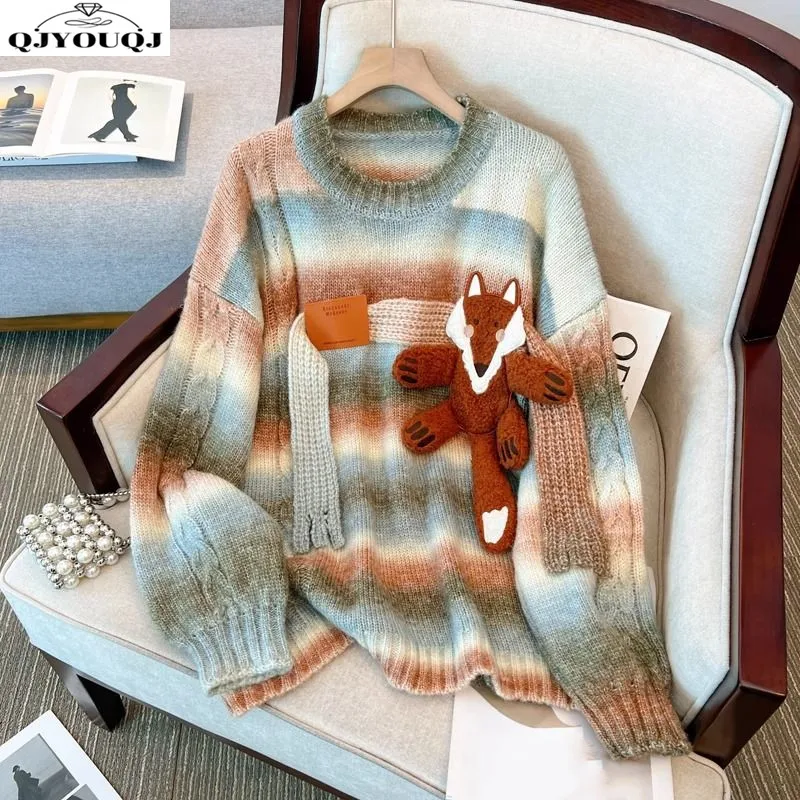 

Meila Retro Autumn/Winter New Striped Sweater Lazy Style Knitted Thick Sweater