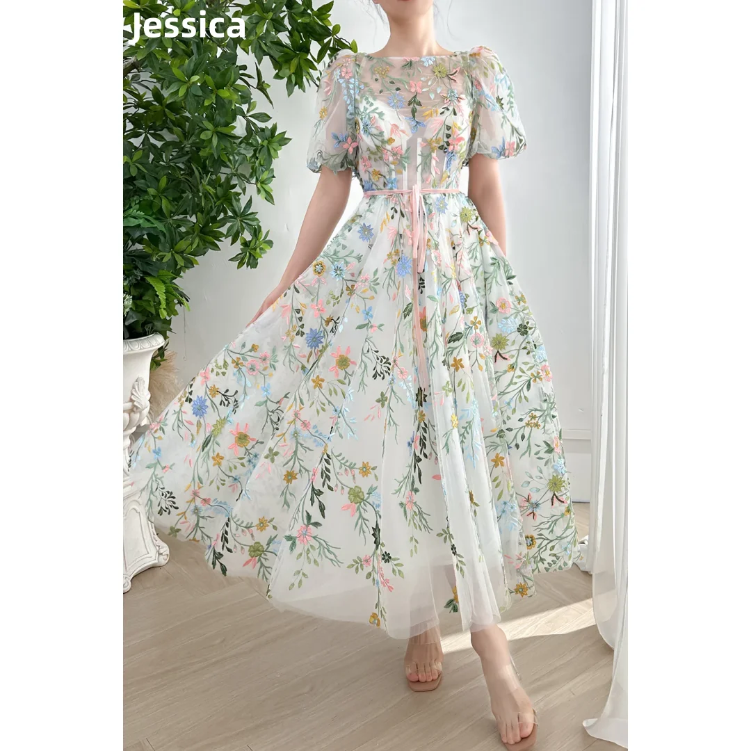 Jessica Embroidery Flowers Sweetheart  Wedding Dress Fairy Luxury Tulle Elegant Prom Dresses فساتين سهرة Vestidos De Fiesta