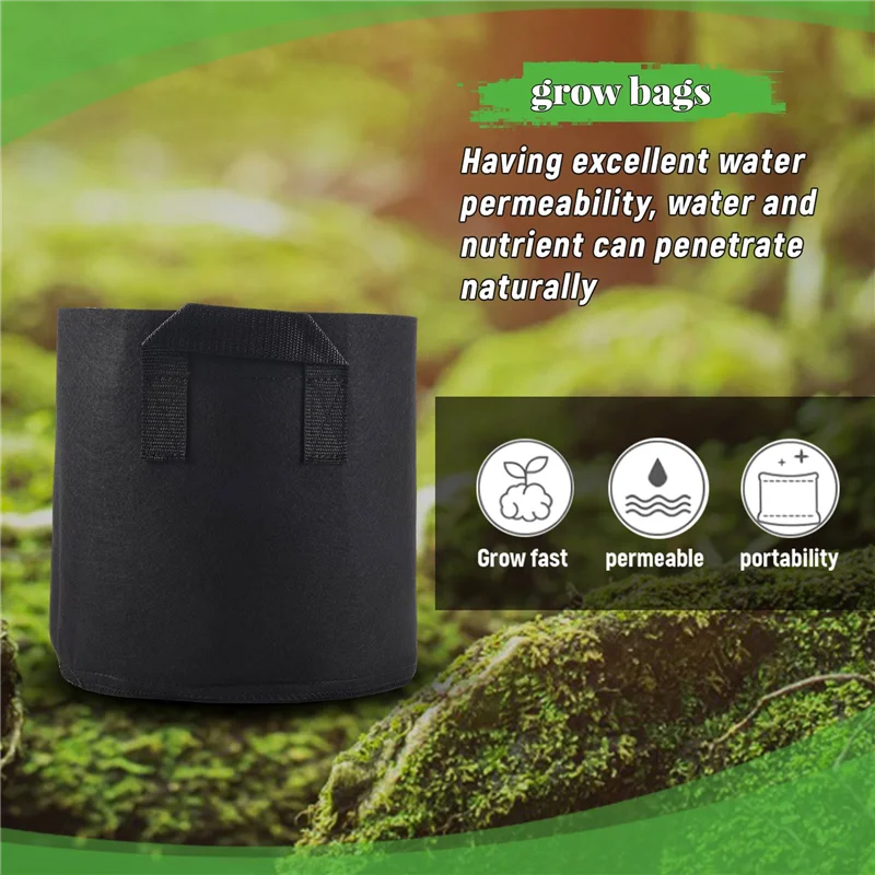Y42A-حاوية أواني القماش، 5 عبوات من أكياس نمو النباتات سعة 3 جالون، حاويات قماش مع مقابض حزام للبطاطس والزهور والحديقة المنزلية