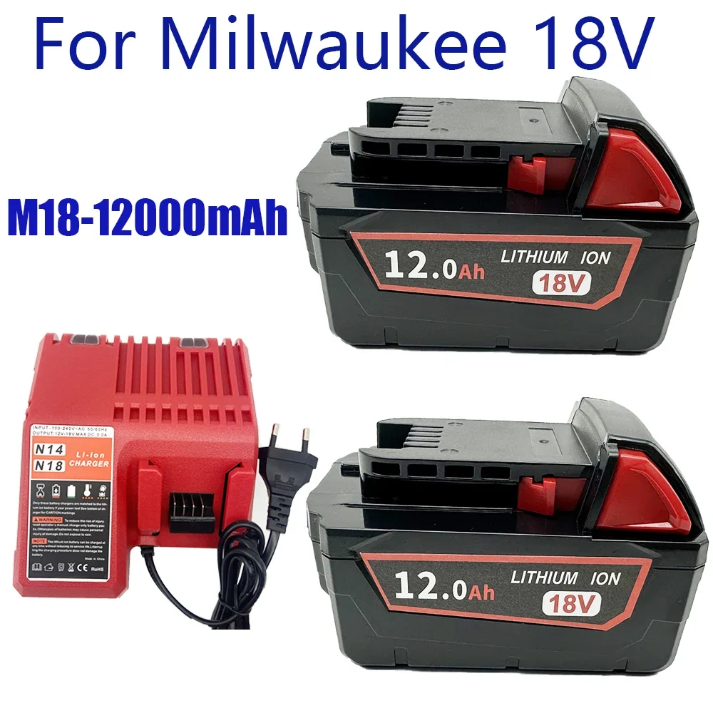 18V M18 For Milwaukee  Power Tool Battery, Charger, BR, XC, 18V, 12000mAh M18B5, 48-11-1860, Built-in 18650 Battery