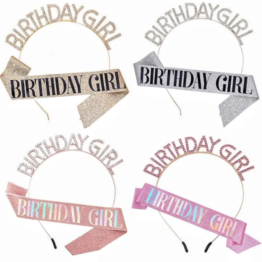 1 Juego de correa de hombro para niña de cumpleaños + diadema, accesorios para fiesta, diadema de cumpleaños, correa para el hombro, conjunto de fiesta de cumpleaños adecuado para fiestas de cumpleaños, accesorios para diadema para mujer