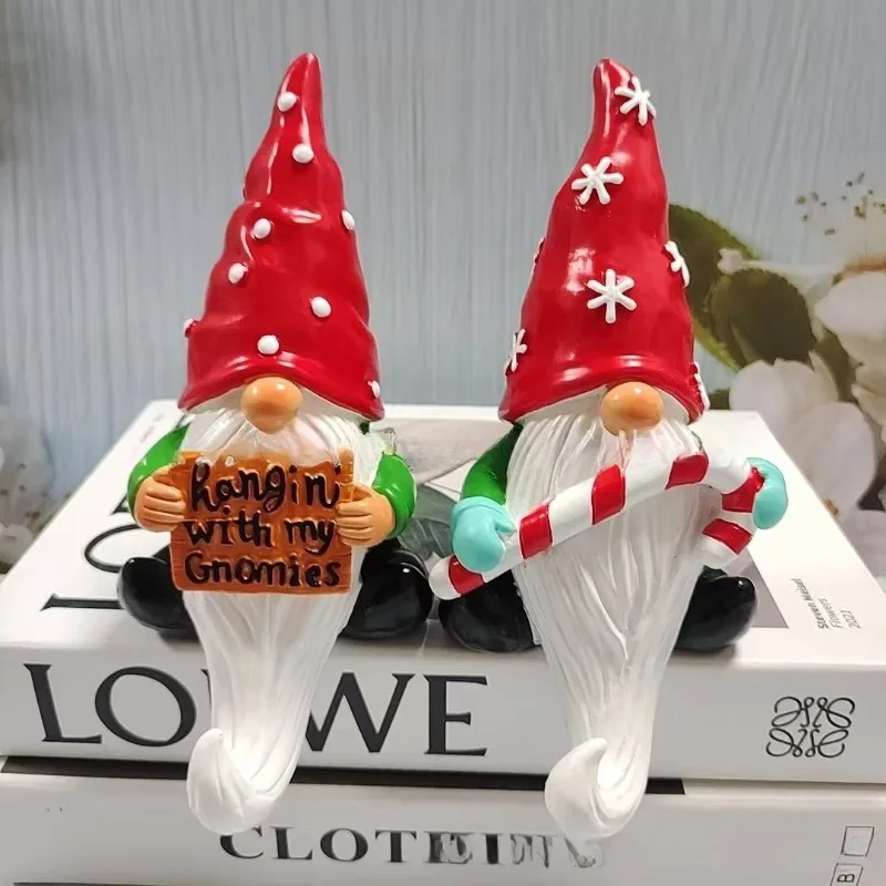 Christmas Gnome Ornament Hanger White Beard Figurine Desktop Decor Creative Festival Resin Craft Gift Multi Functional Decor