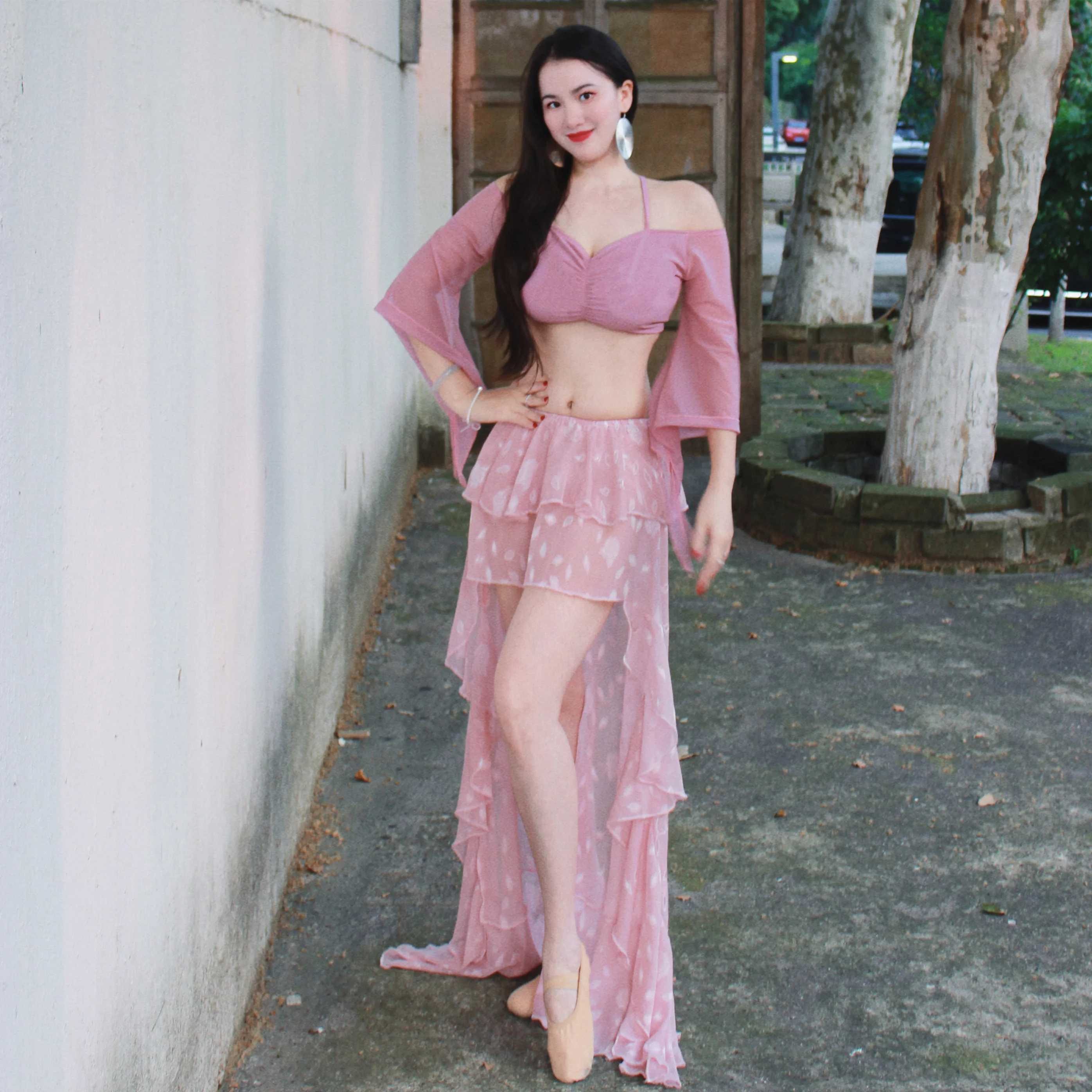 Dry Belly Dance Outfit Pink Slimming Skirt Large Swing Performance Suit Beginner Friendly Ele Sle Milk Silk Fabric