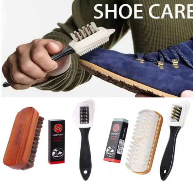 3Pcs Suede Brush Set With Eraser Soft Shoe Cleaning Brush Kit Multifunctional Nubuck Brushes For Boot Care Stain Removal